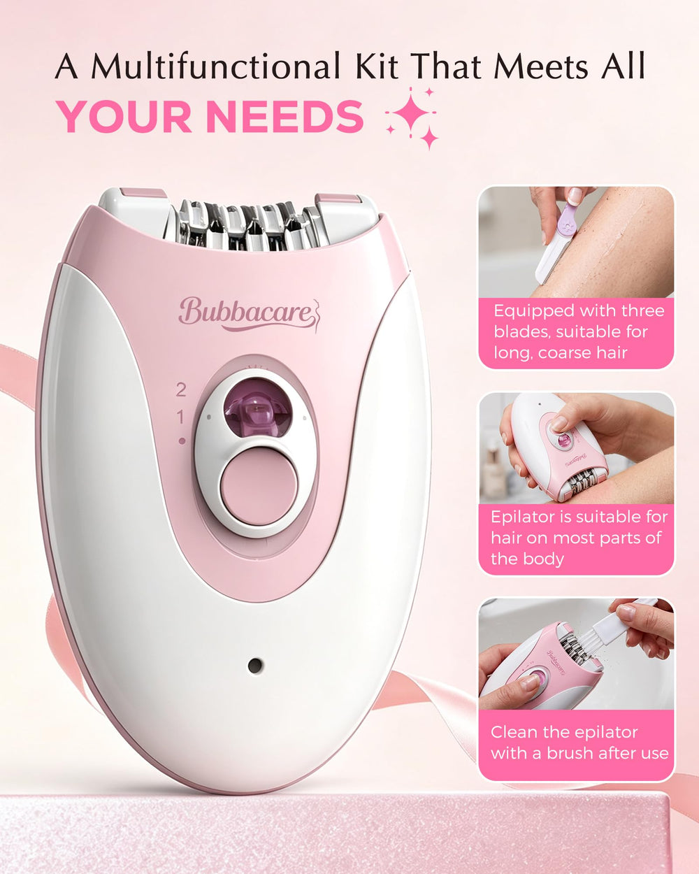 Bubbacare facial use showing precision on upper lip and gentle performance