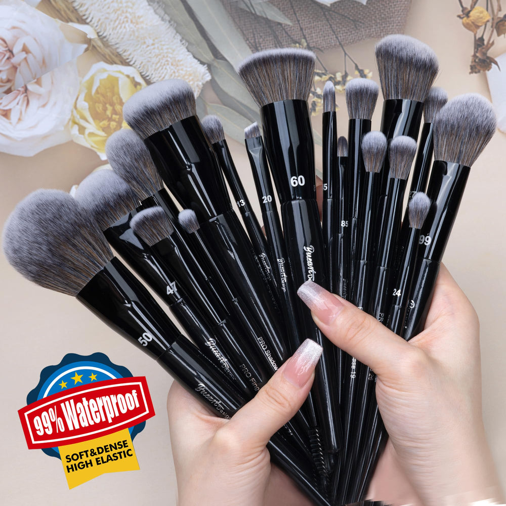 Bueart Design brushes applying foundation and eyeshadow demonstrating precise blending benefit