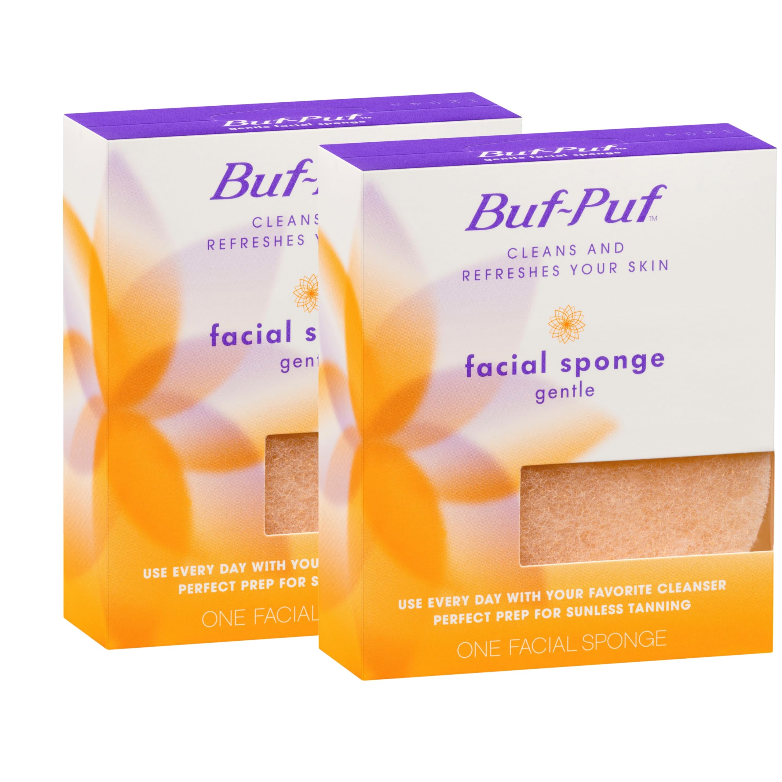 Buf-Puf front packaging showing two sponges and benefits