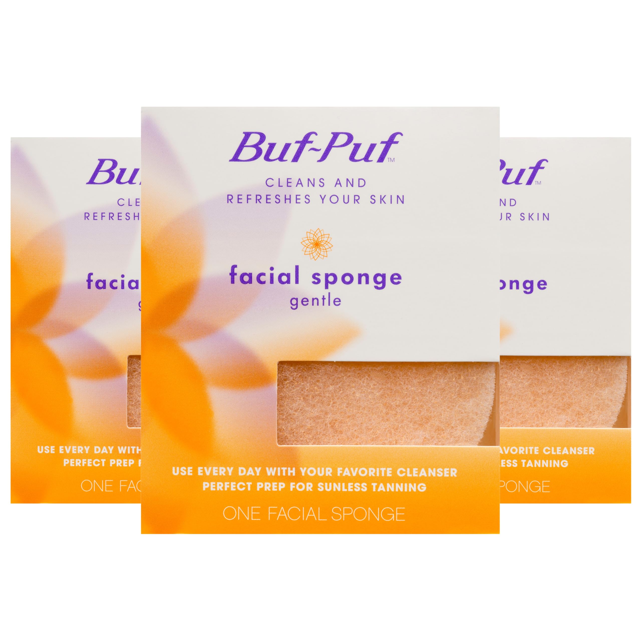 Buf-Puf front packaging showing three sponges and product name for clear identification