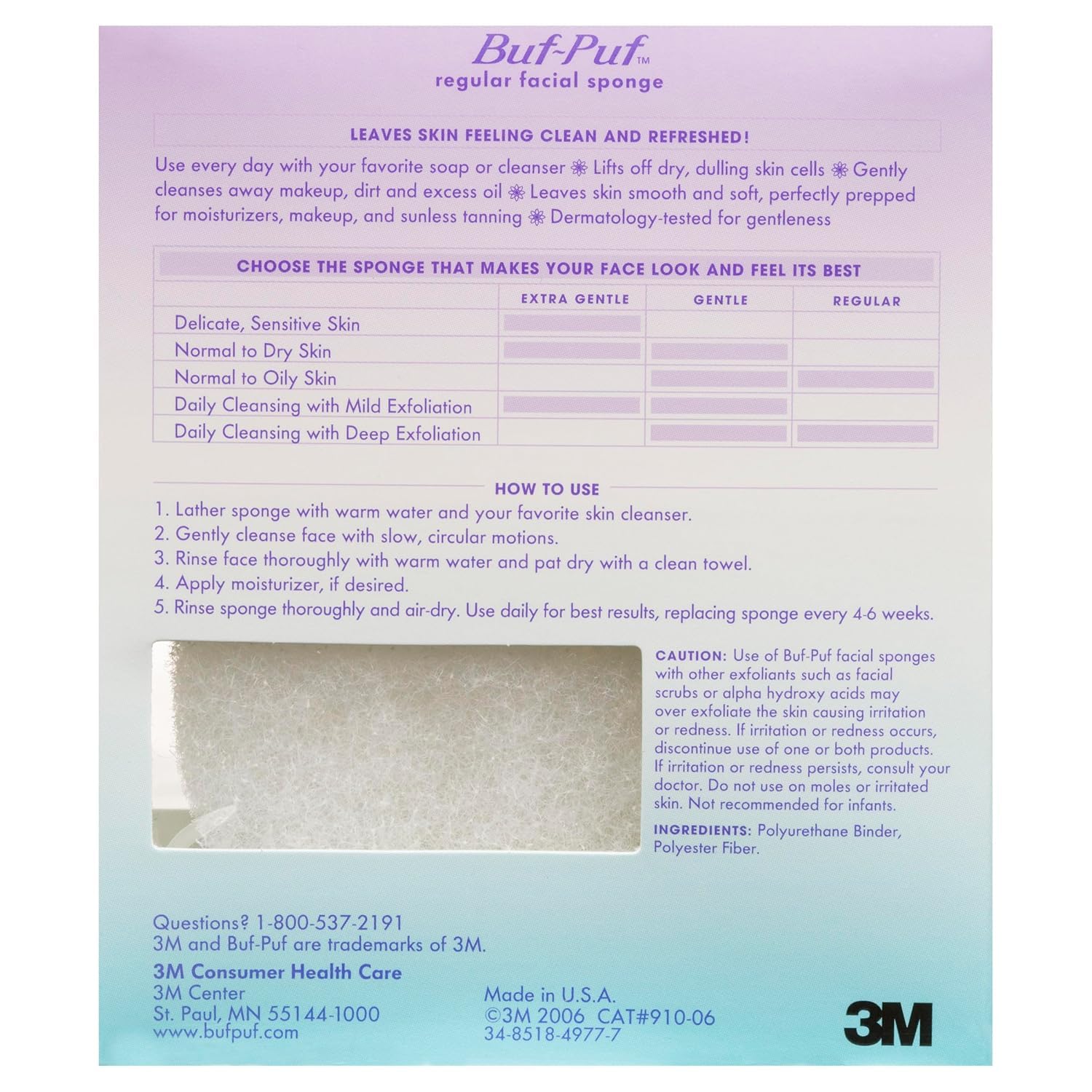 Product label close-up emphasizing Buf-Puf dermatologist-developed reassurance