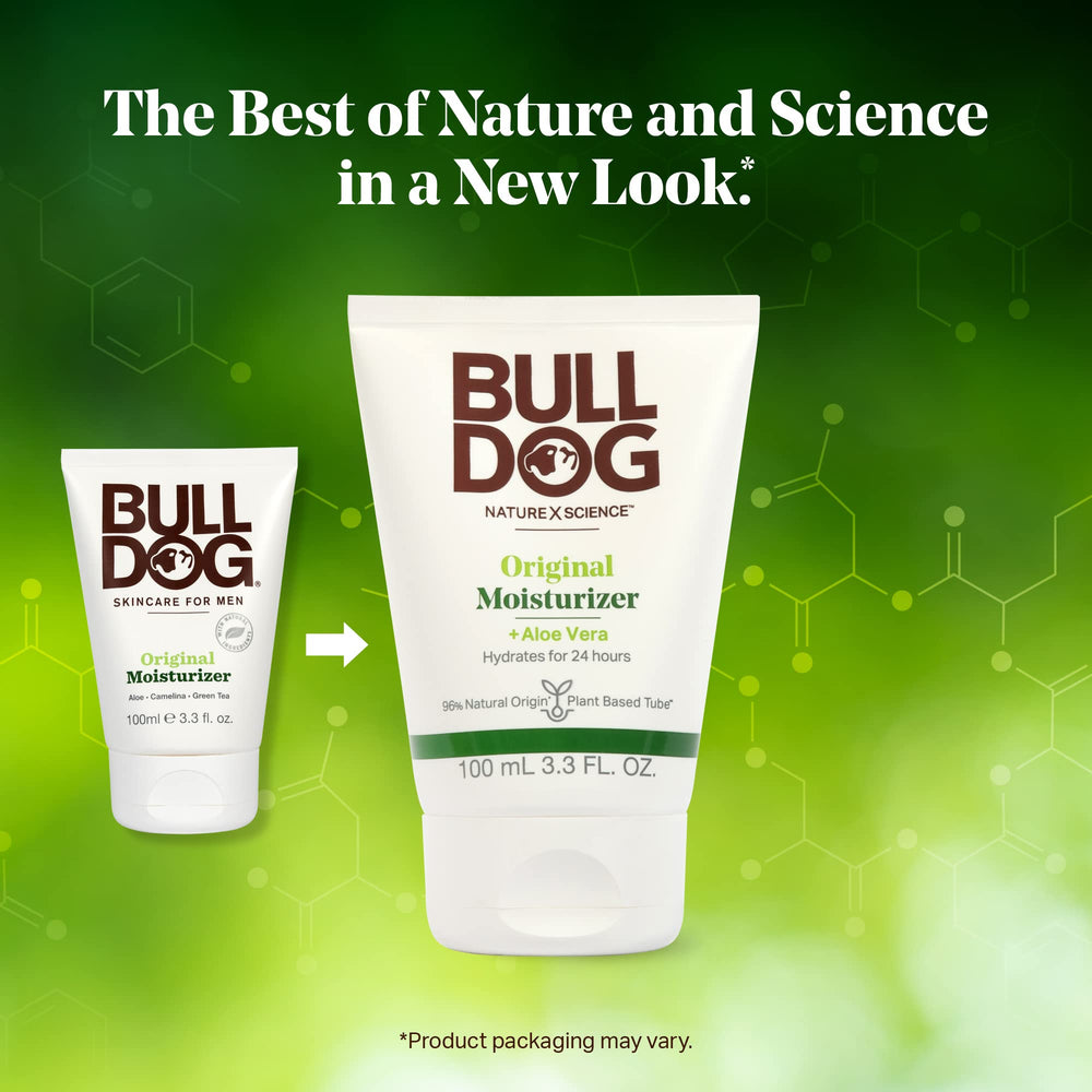 Bulldog applying moisturizer on hand to demonstrate smooth, non-greasy finish