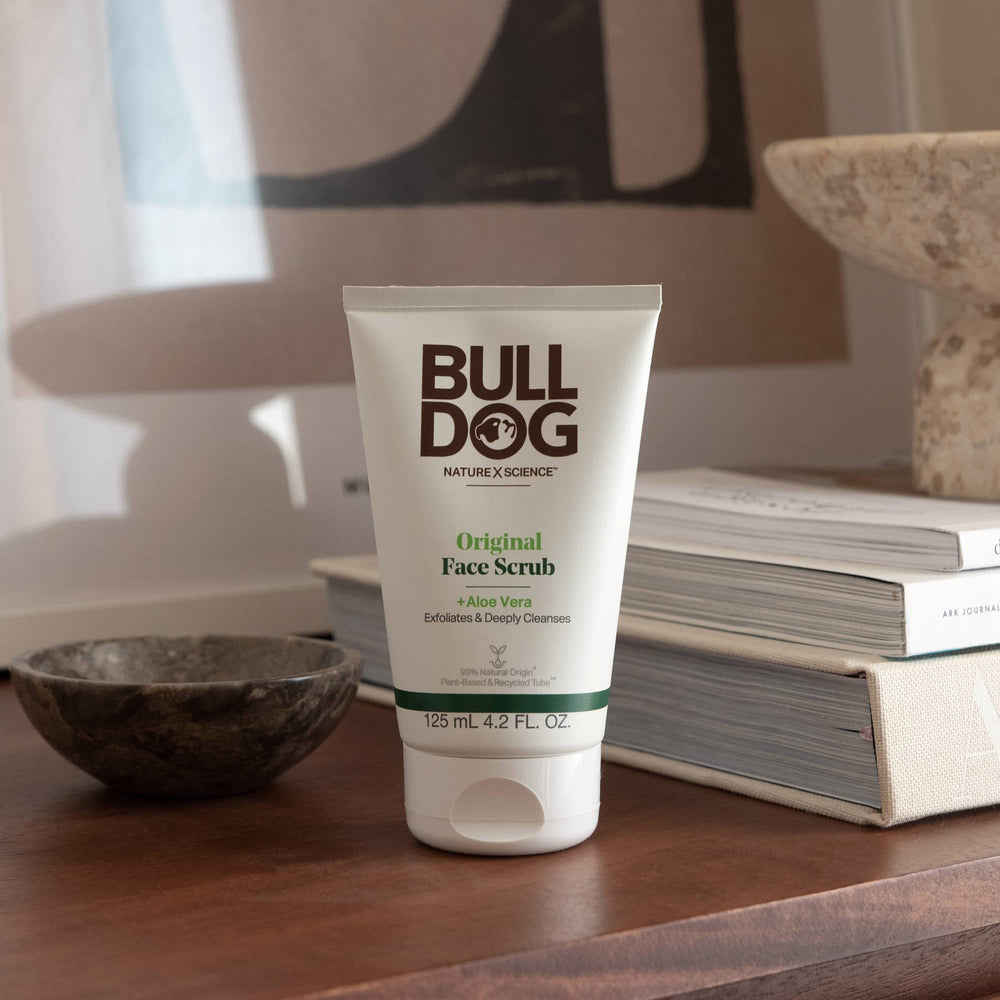 Bulldog Original moisturizer jar top view showing hydrating, non-greasy cream