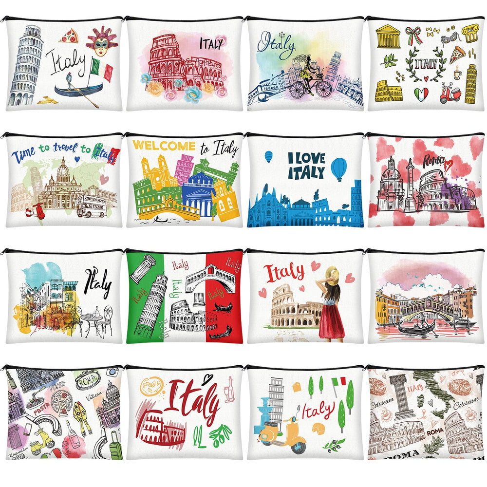 Bulyoou front view of 16-pack colorful Italy cosmetic bags showing convenience