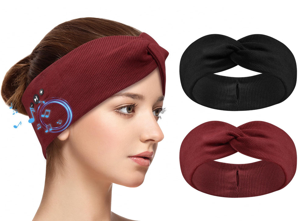 BULYPAZY front view of two knotted headbands showing colors and packaging benefit comfort