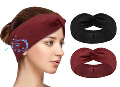 BULYPAZY front view of two knotted headbands showing colors and packaging benefit comfort