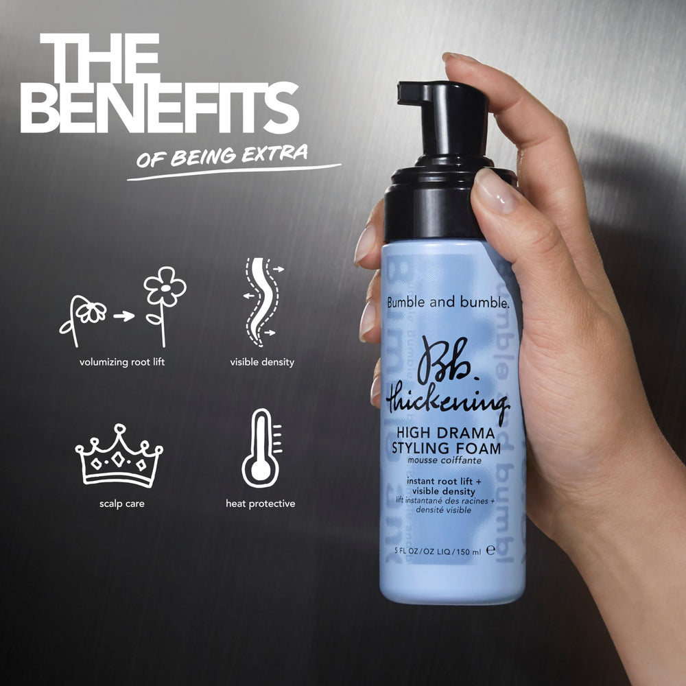 Bumble and bumble foam applied to damp roots for instant lift