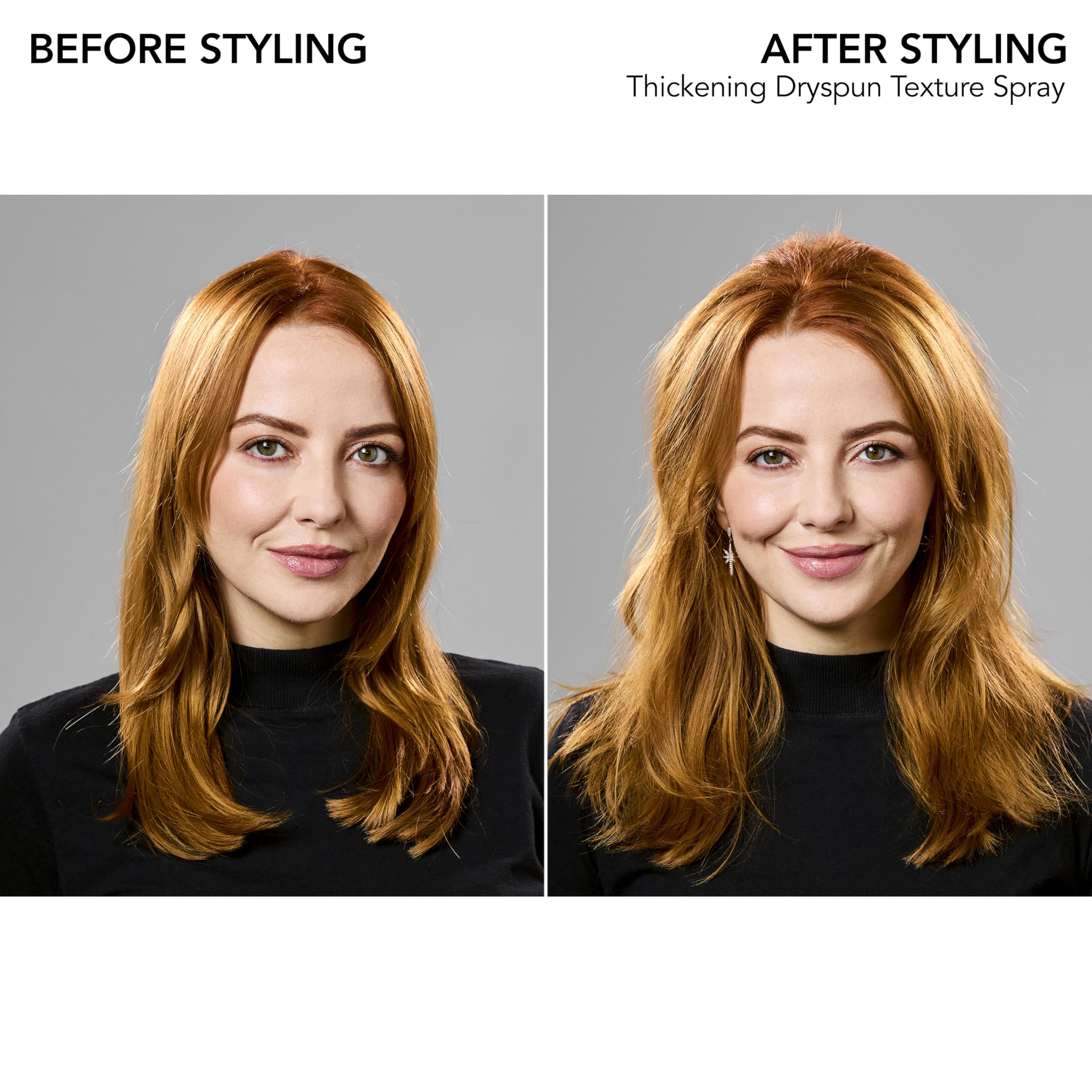 Bumble and bumble before and after fine hair showing fuller, bouncier results benefit