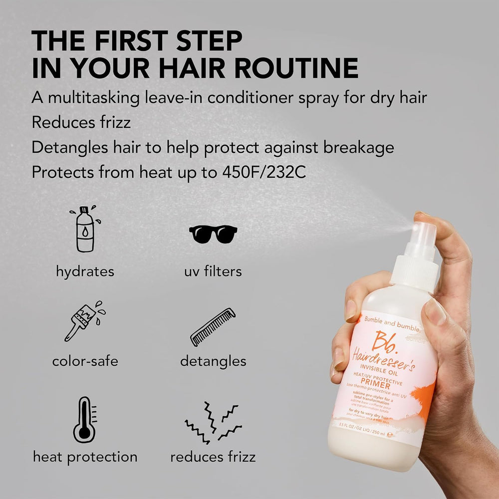 Bumble and bumble before and after showing reduced frizz and added shine