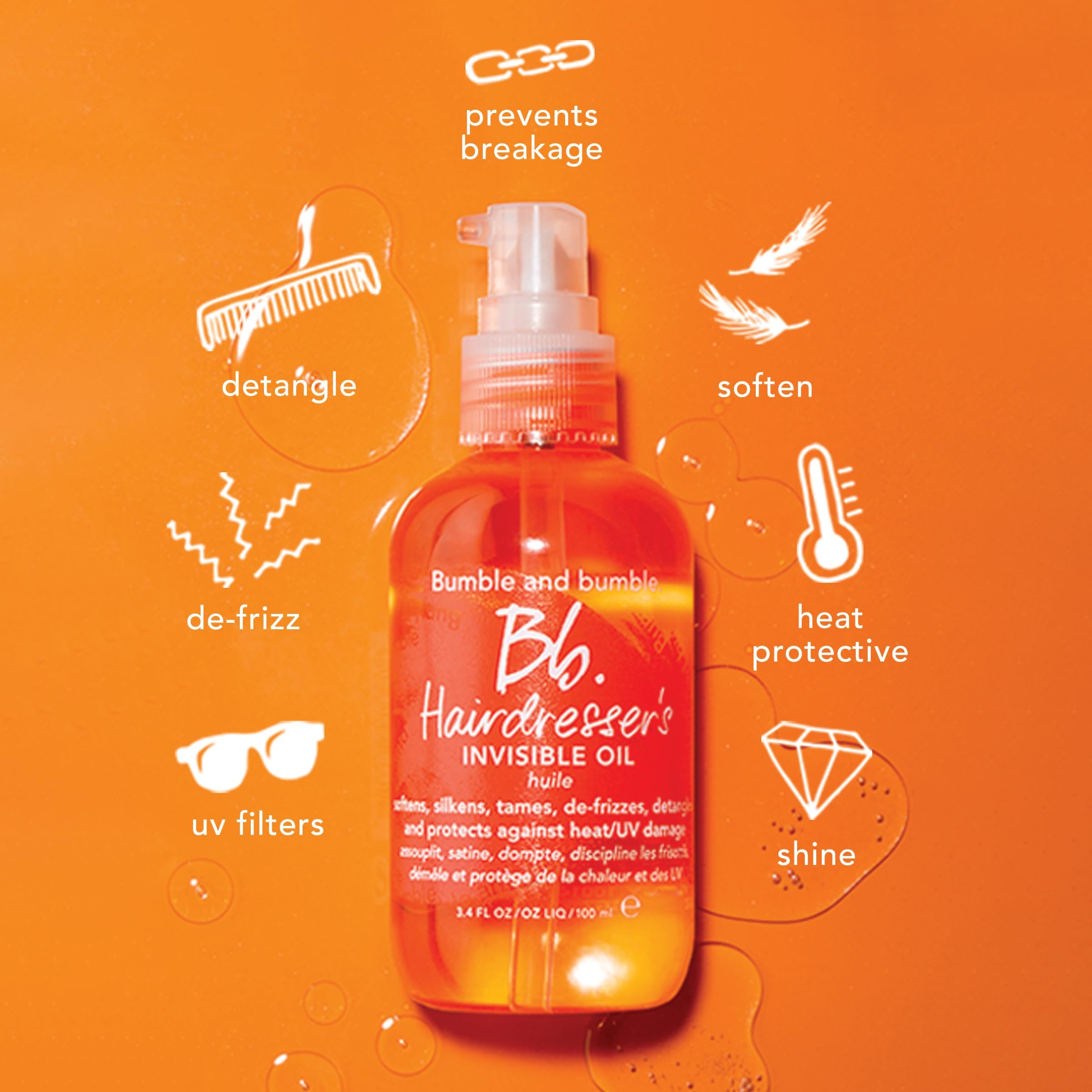 Bumble and bumble bottle label highlights ingredients and UV filter protection benefit