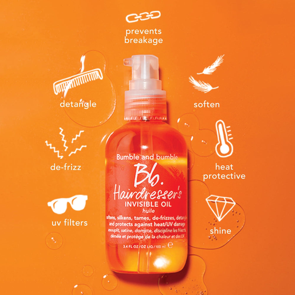 Bumble and bumble bottle label highlights ingredients and UV filter protection benefit