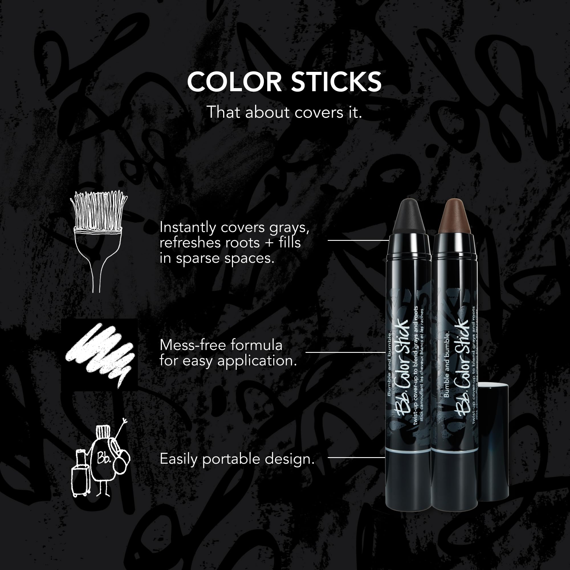 Bumble and bumble Color Stick being applied to roots demonstrating quick, mess-free touch-up benefit