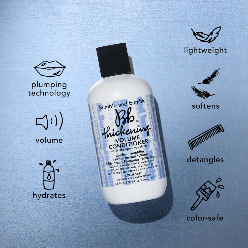 Bumble and bumble conditioner being poured to show strand-plumping texture benefit