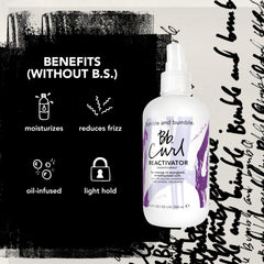 Model applying Bumble and bumble mist to curls for quick reactivation and definition