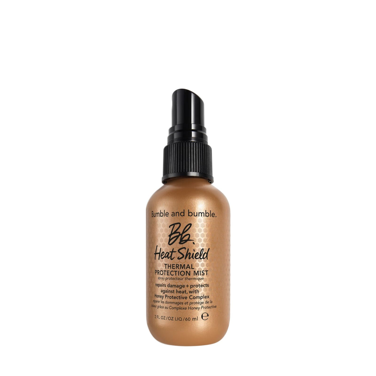 Bumble and bumble front packaging of Heat Shield mini protecting hair while traveling