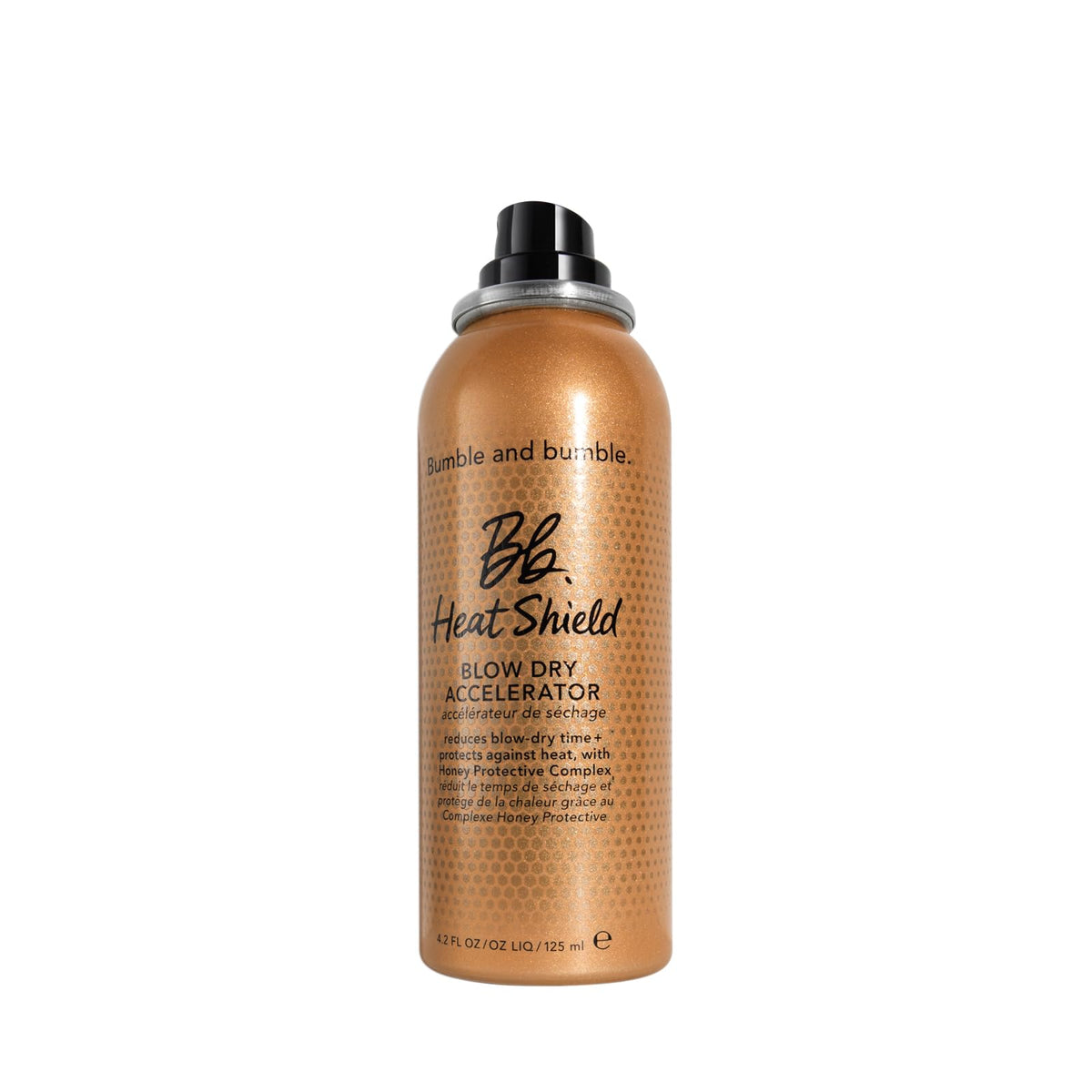 Bumble and bumble Heat Shield front bottle view showing label and size, emphasizes quick blow-dry benefit
