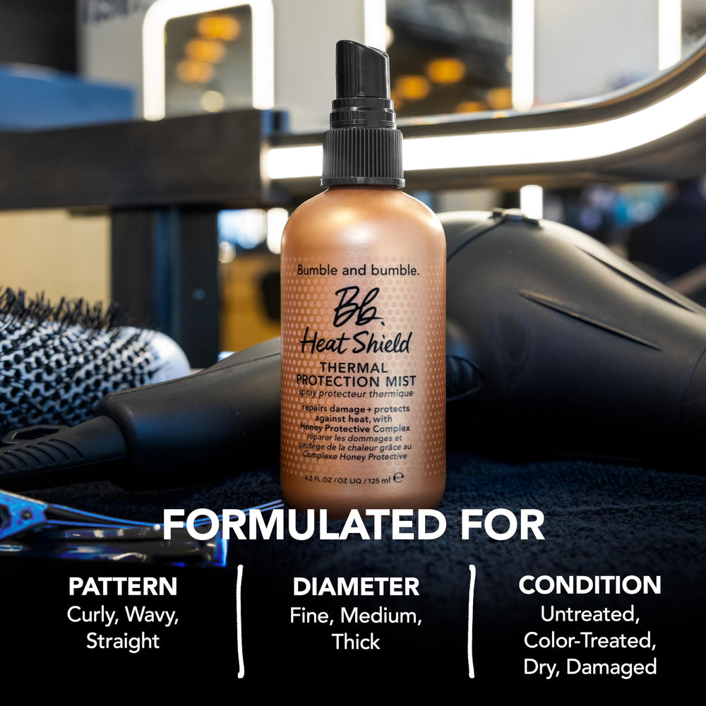 Bumble and bumble product label highlighting Honey Protective Complex and UV filters