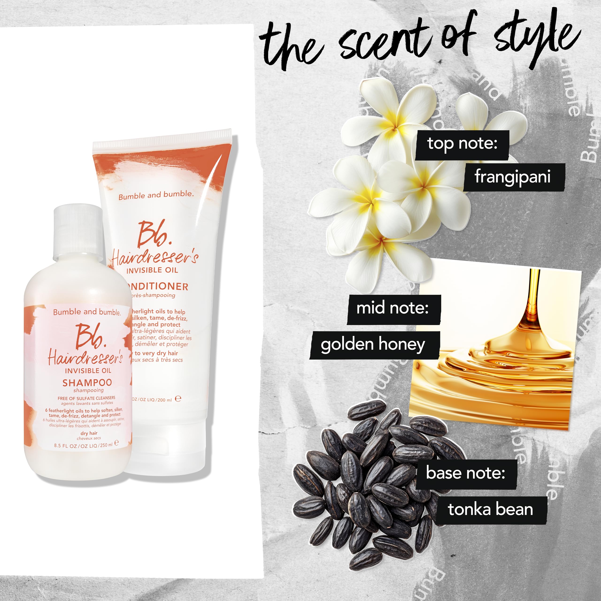 Bumble and bumble on bathroom shelf styling, conveys portable grooming routine benefit