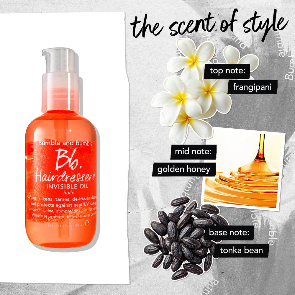 Bumble and bumble packaging label closeup displaying key benefits and directions