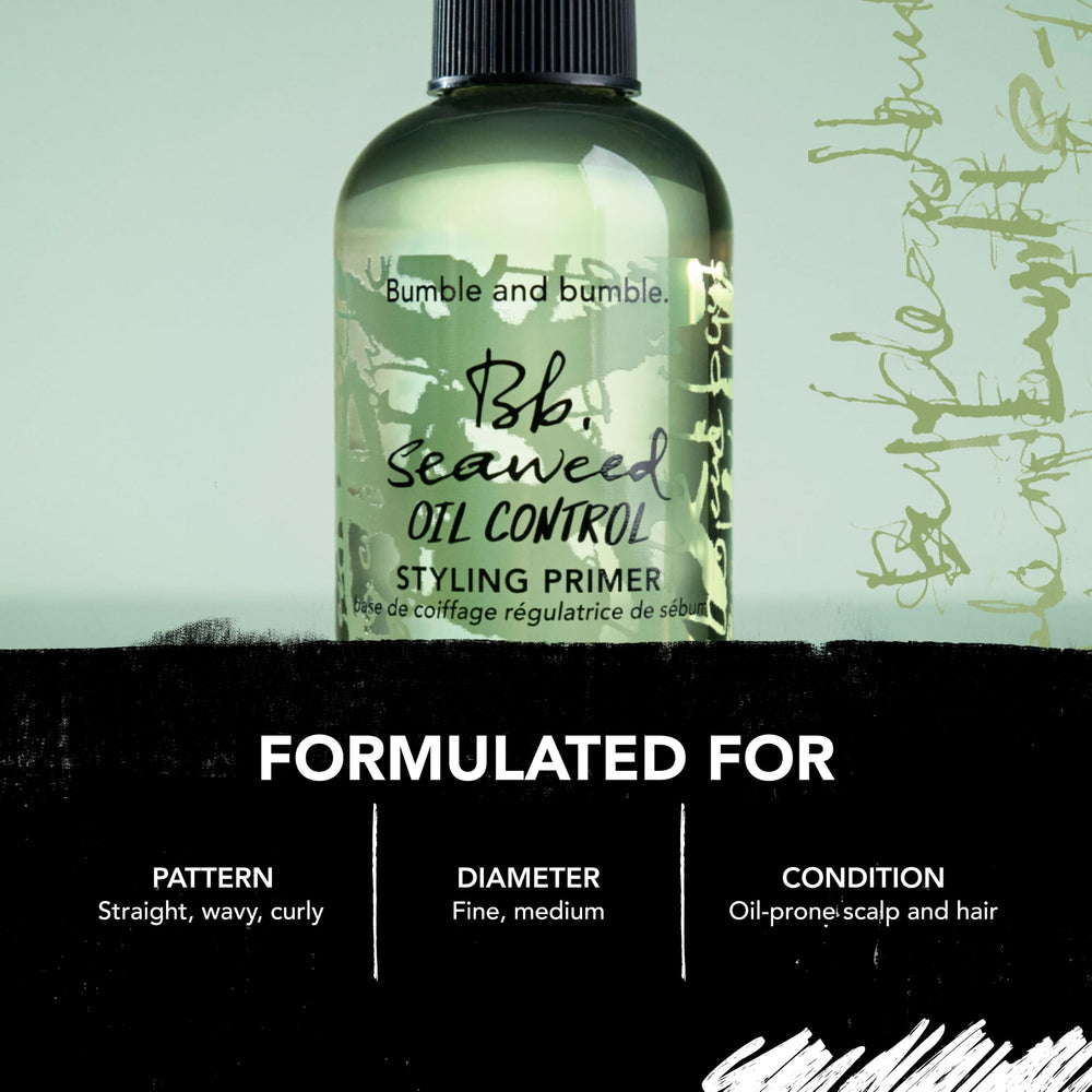 Bumble and bumble bottle staged on bathroom counter suggesting daily styling prep