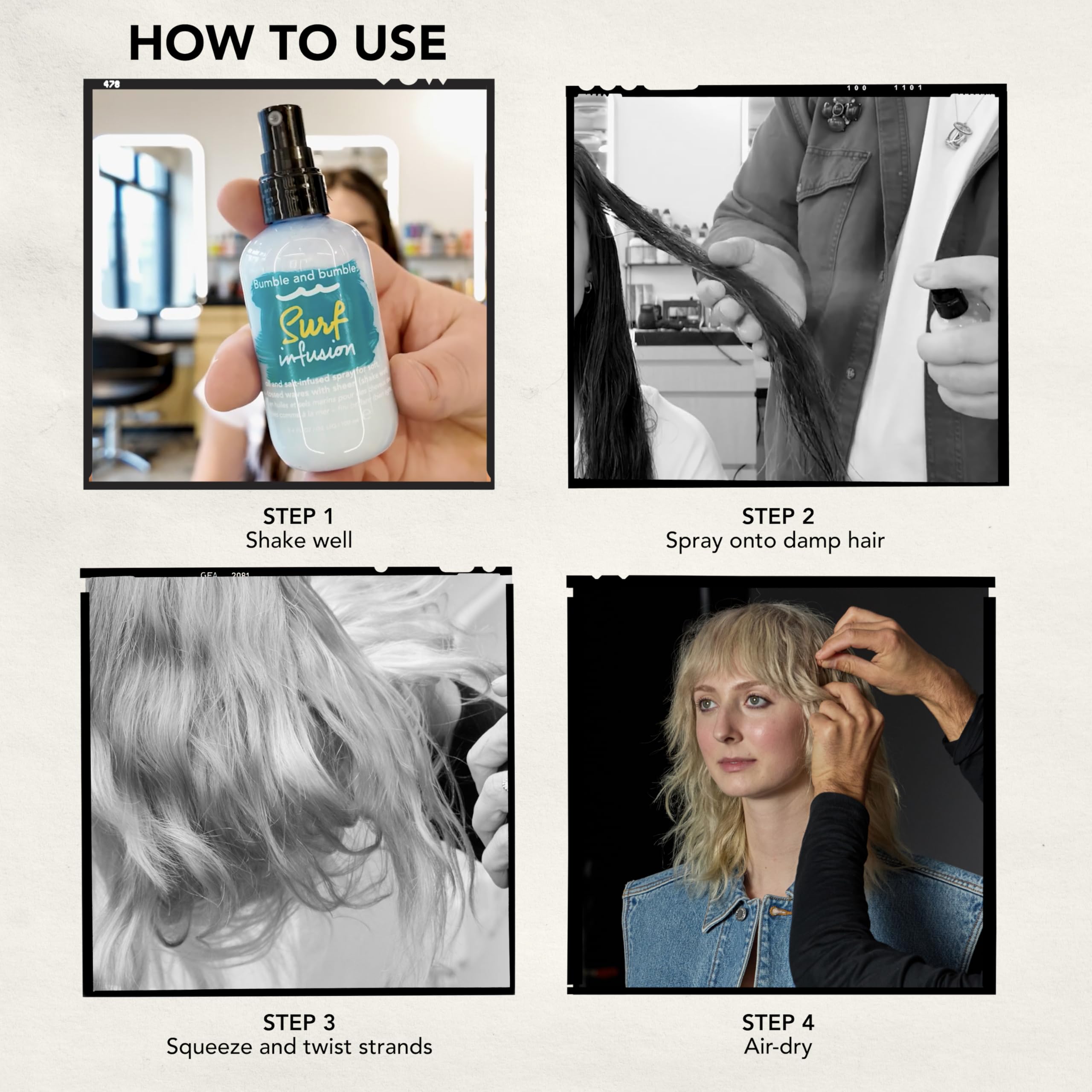 Bumble and bumble bottle in a beach scene suggesting effortless, sun-kissed styling and mood