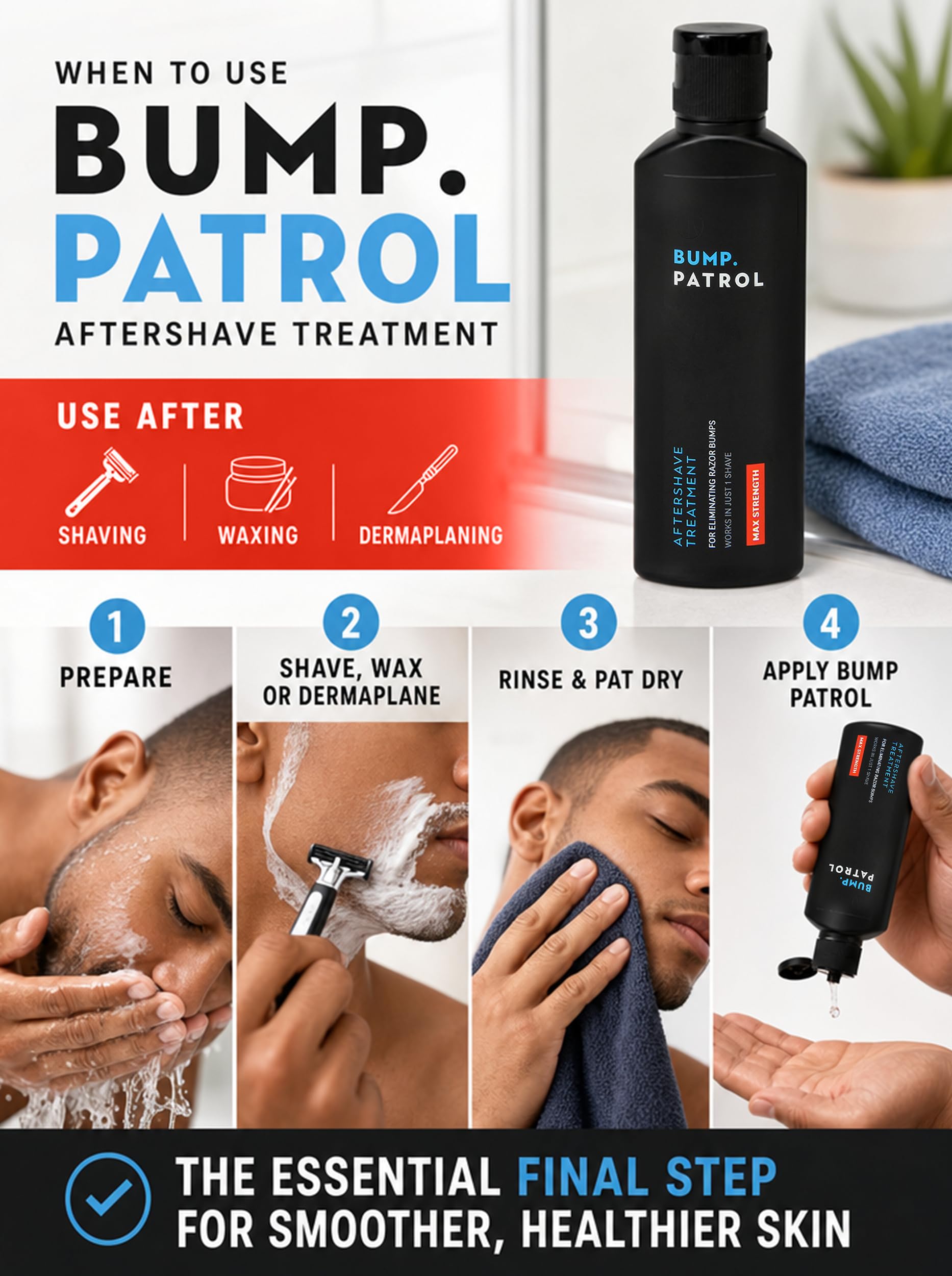 Bump Patrol applied to beard line showing reduced bumps and smoother skin
