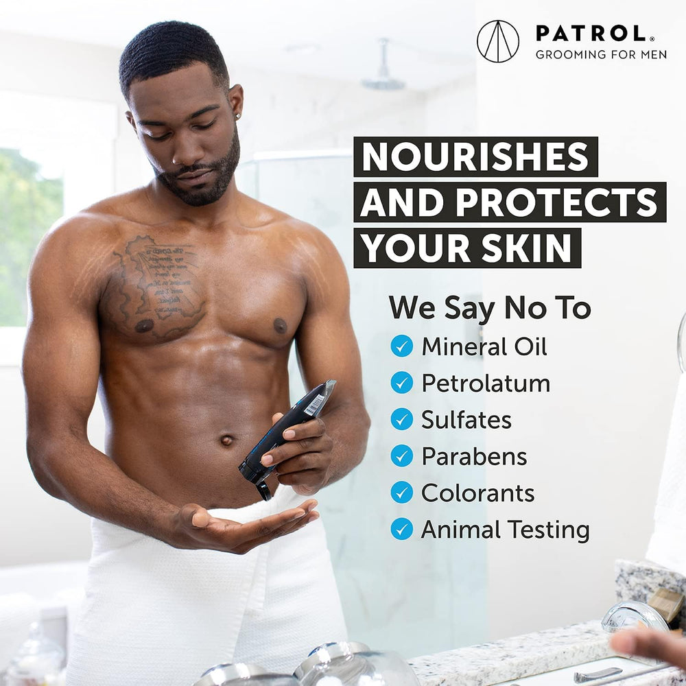 Bump Patrol tube in bathroom setting conveying a soothing grooming routine