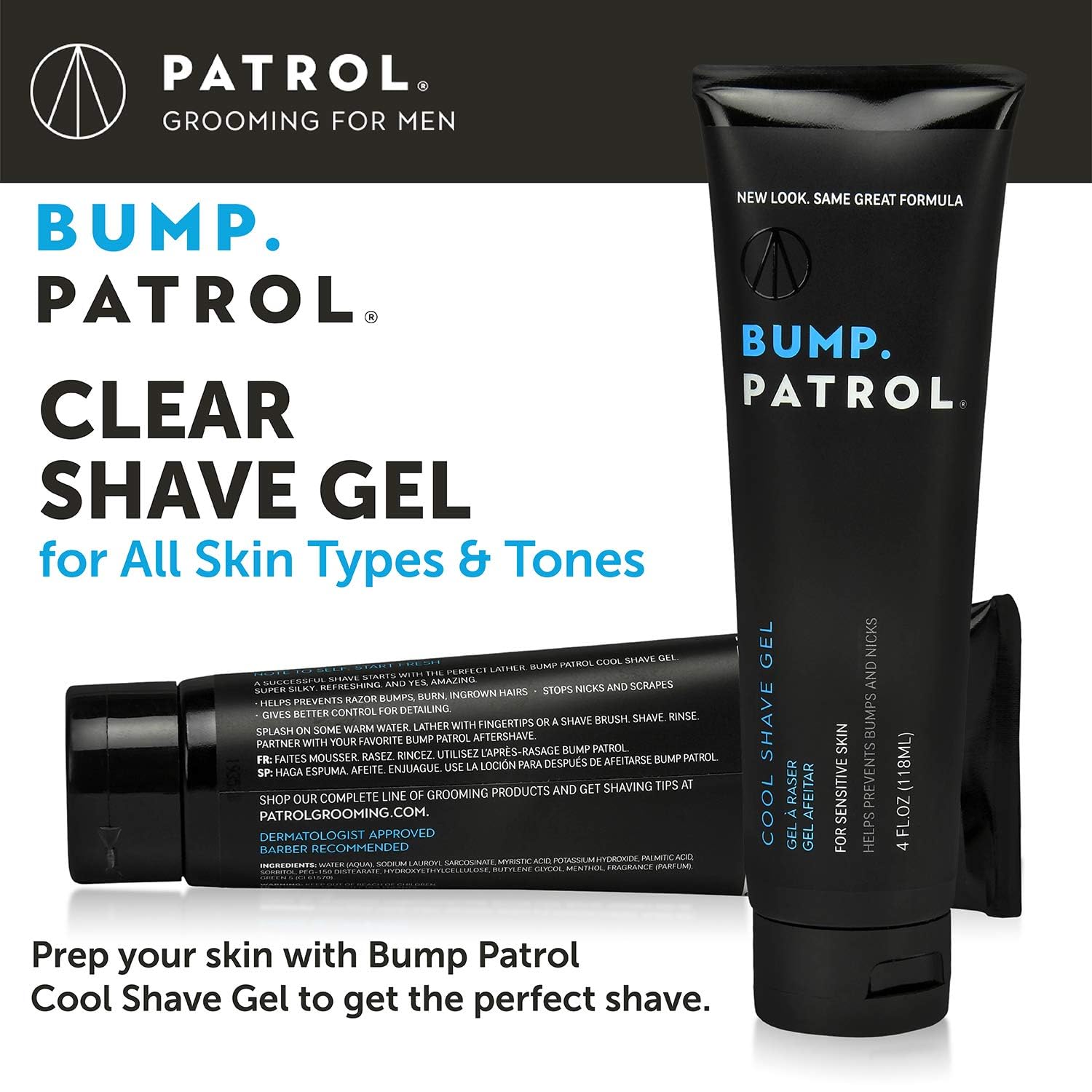 Bump Patrol gel on skin with razor illustrating reduced irritation benefit