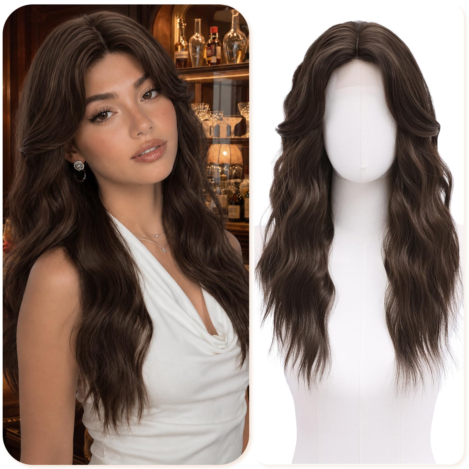 BUPPLER dark brown front view showing natural middle part and realistic shine