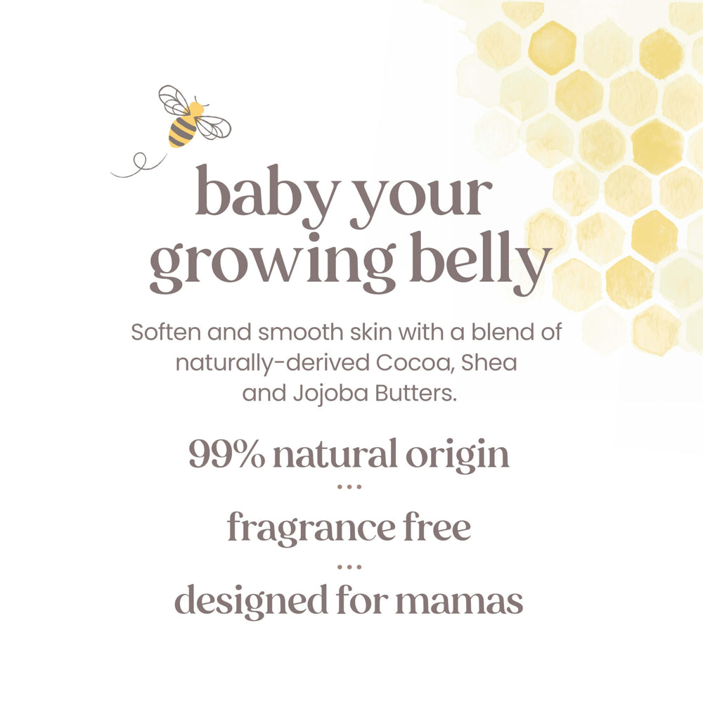 Burt's Bees applied to pregnant belly illustrating comfort and softness