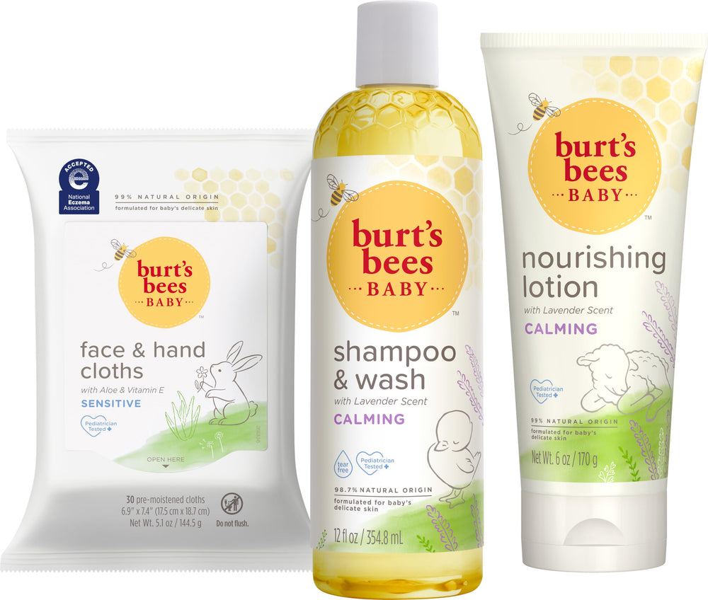 Burt's Bees baby gift set front packaging showing all included essentials and benefits