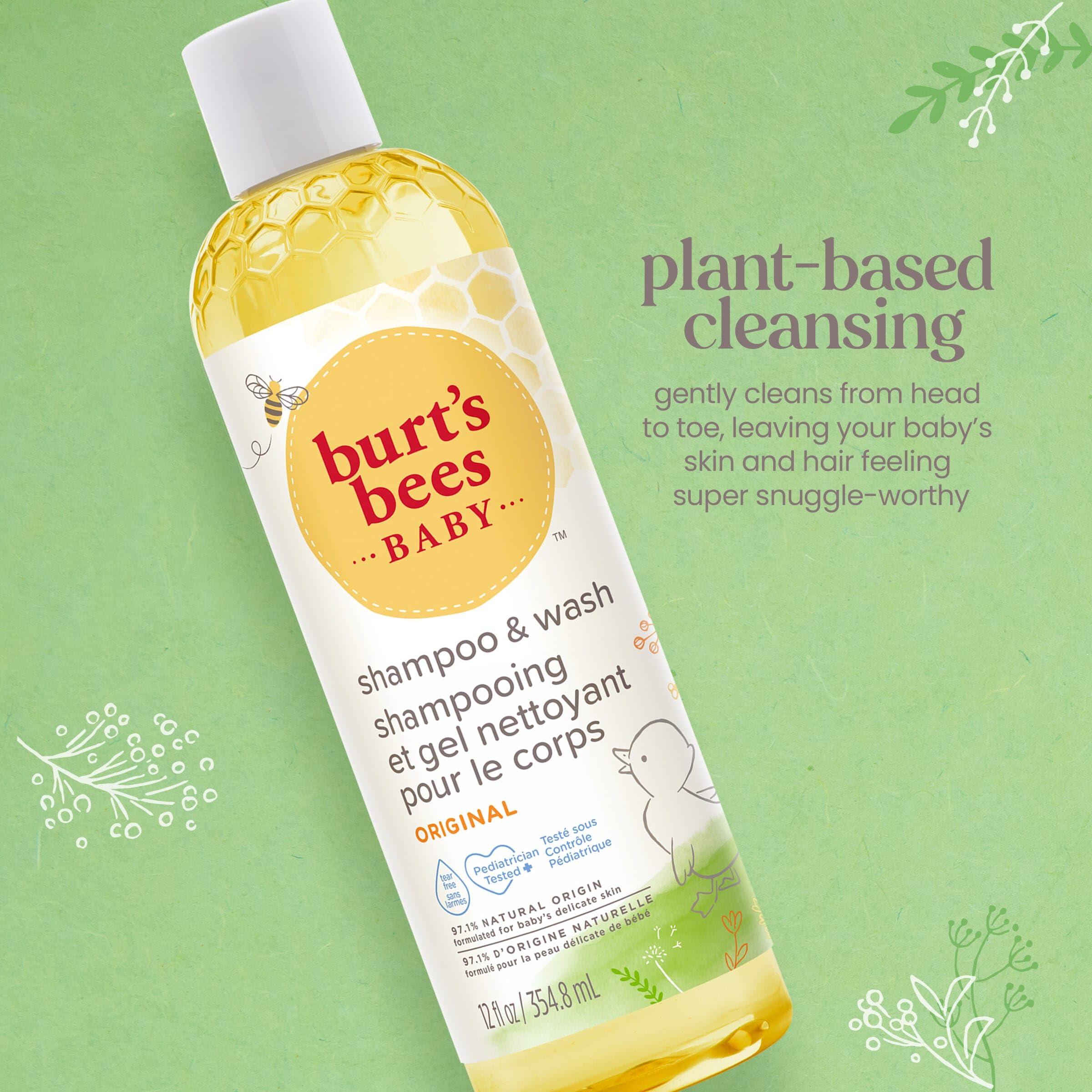 Burt's Bees label close-up highlighting natural origin ingredients and safety