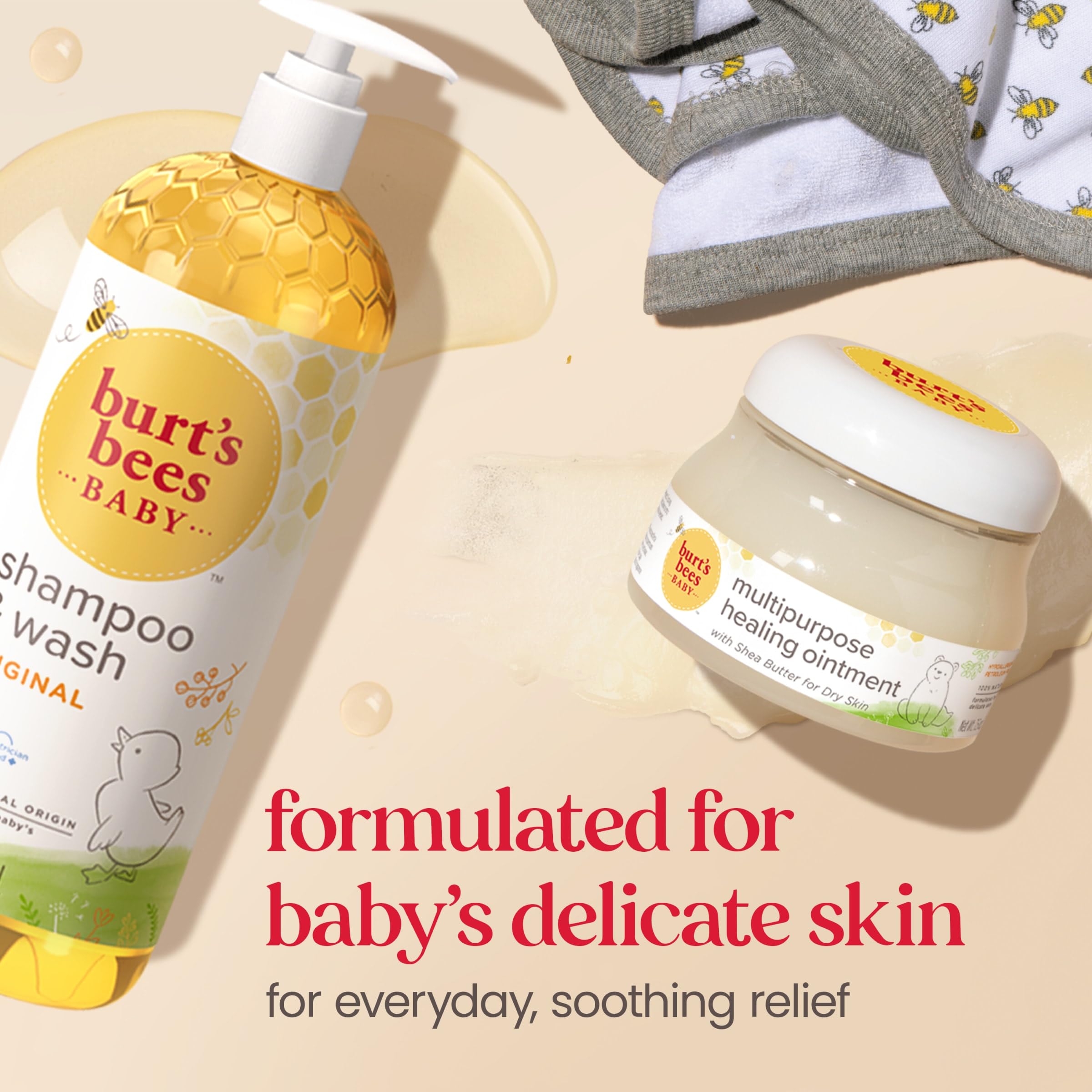 Burt's Bees wash on washcloth showing gentle cleansing and easy rinse