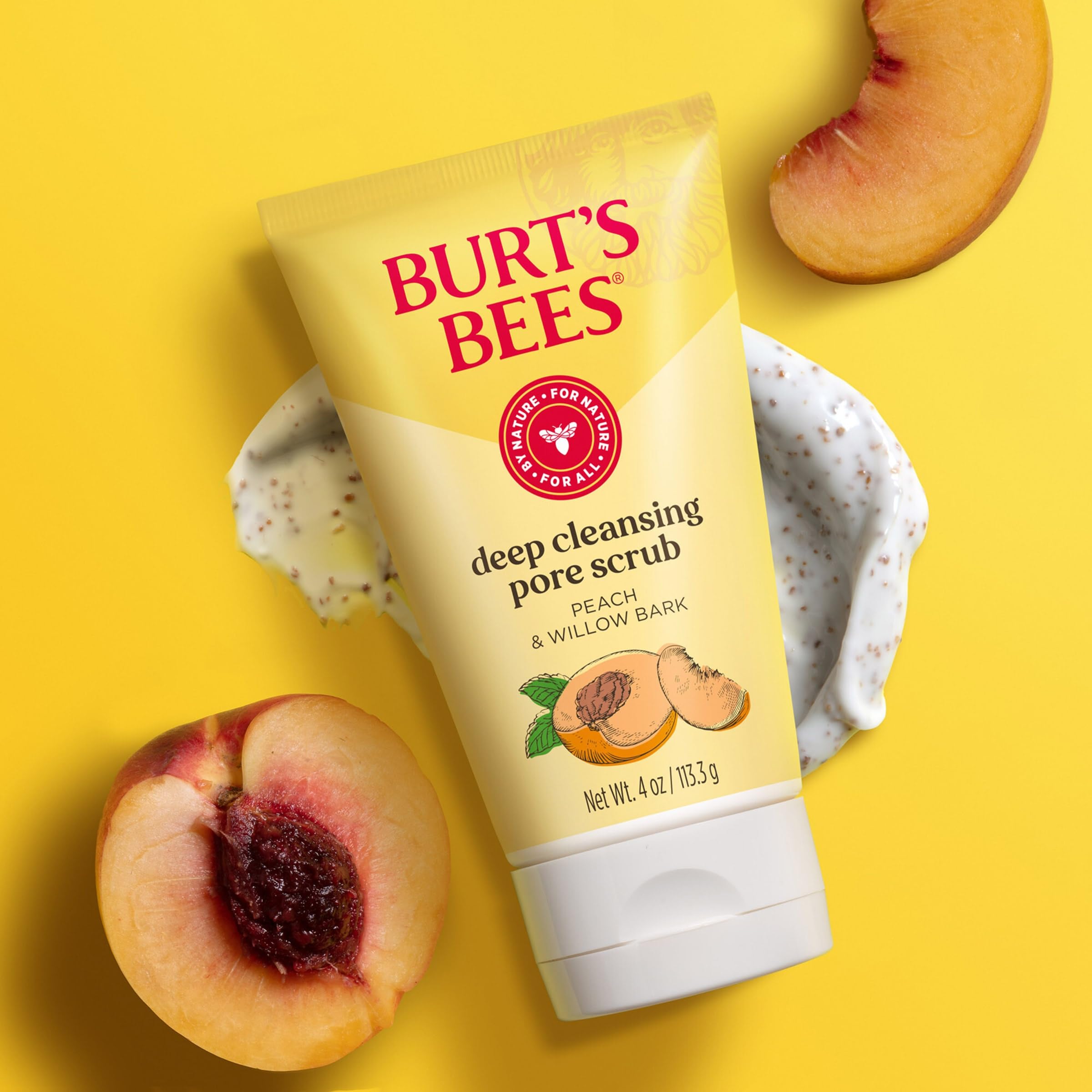 Finely ground peach stone pieces with Burt's Bees brand for smooth skin