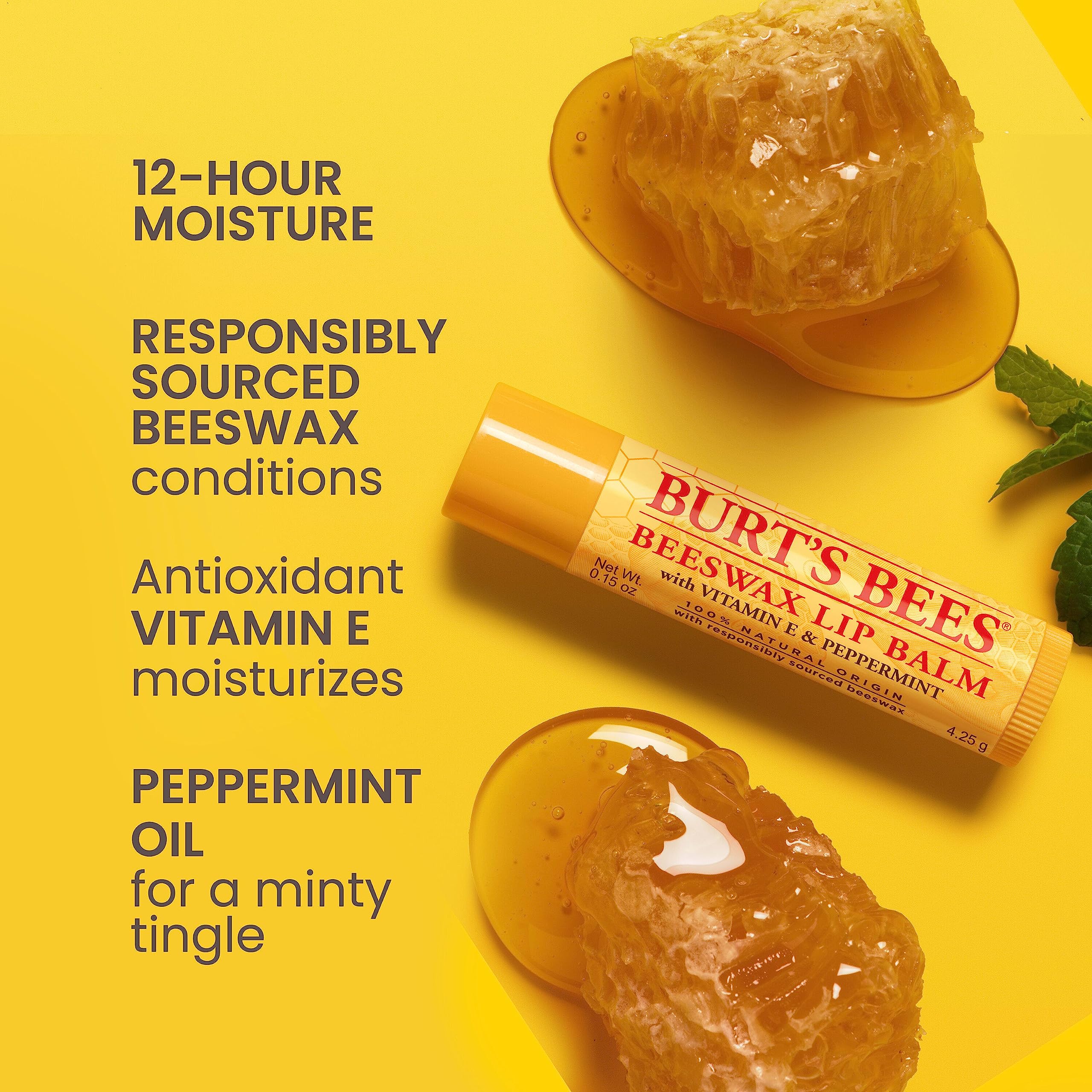 Burt's Bees open tube with balm exposed for easy application benefit