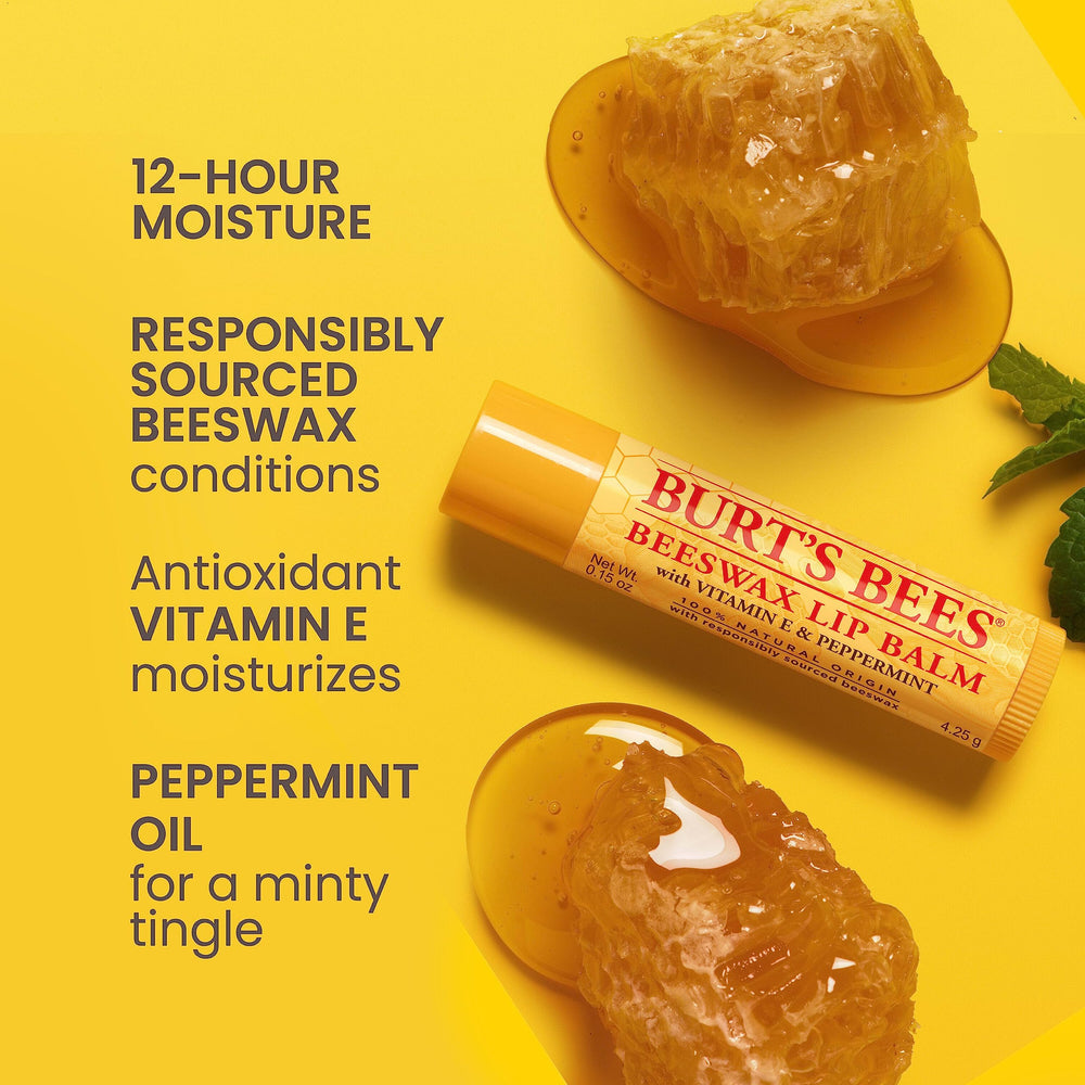 Burt's Bees open tube with balm exposed for easy application benefit