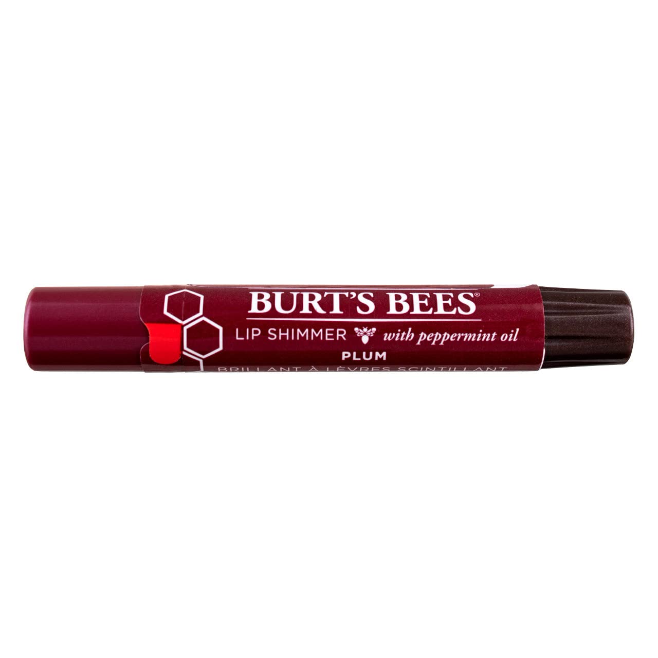 Burt's Bees lip shimmer plum open tube close-up highlighting smooth balm texture