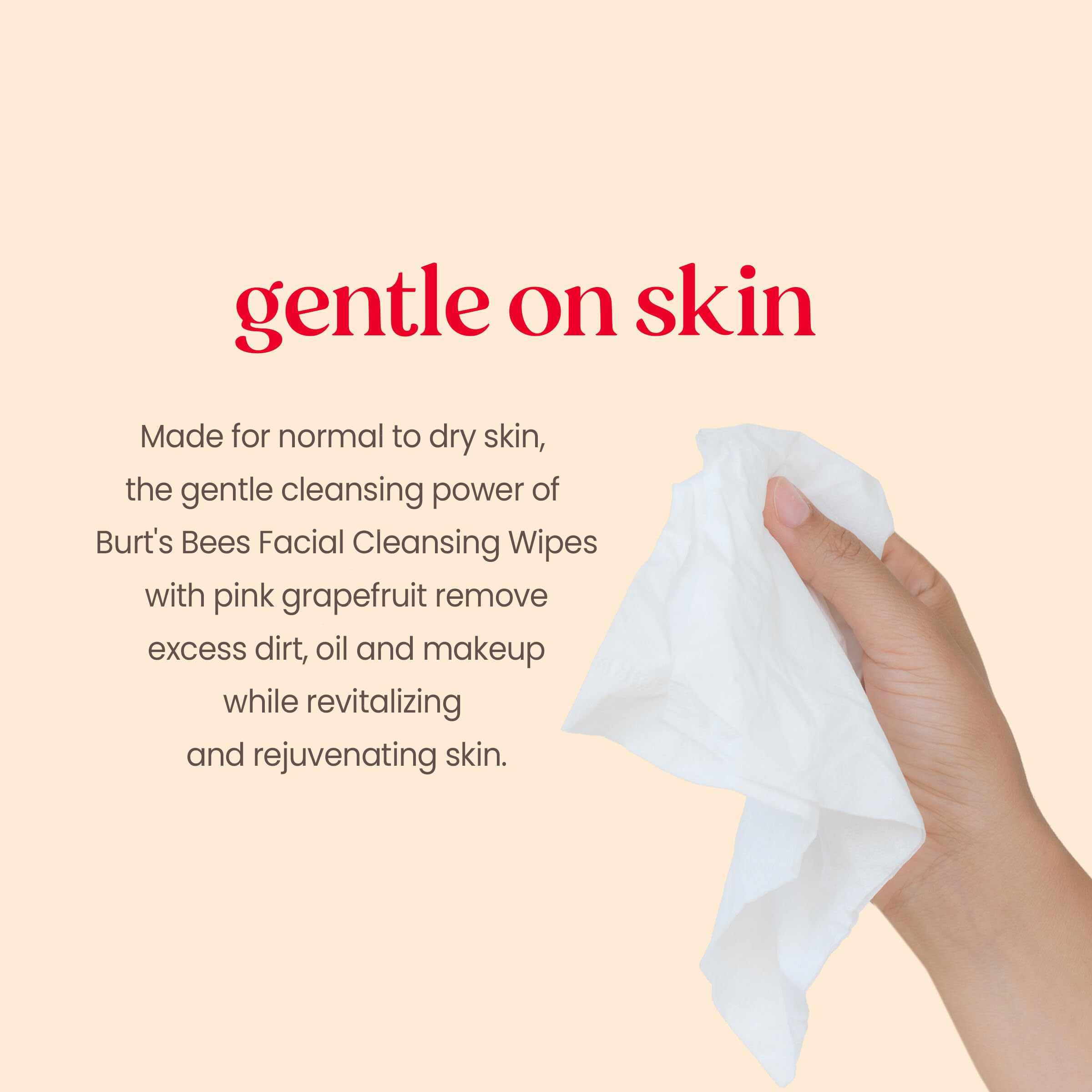 Burt's Bees wipe removing makeup from cheek demonstrating effective cleansing