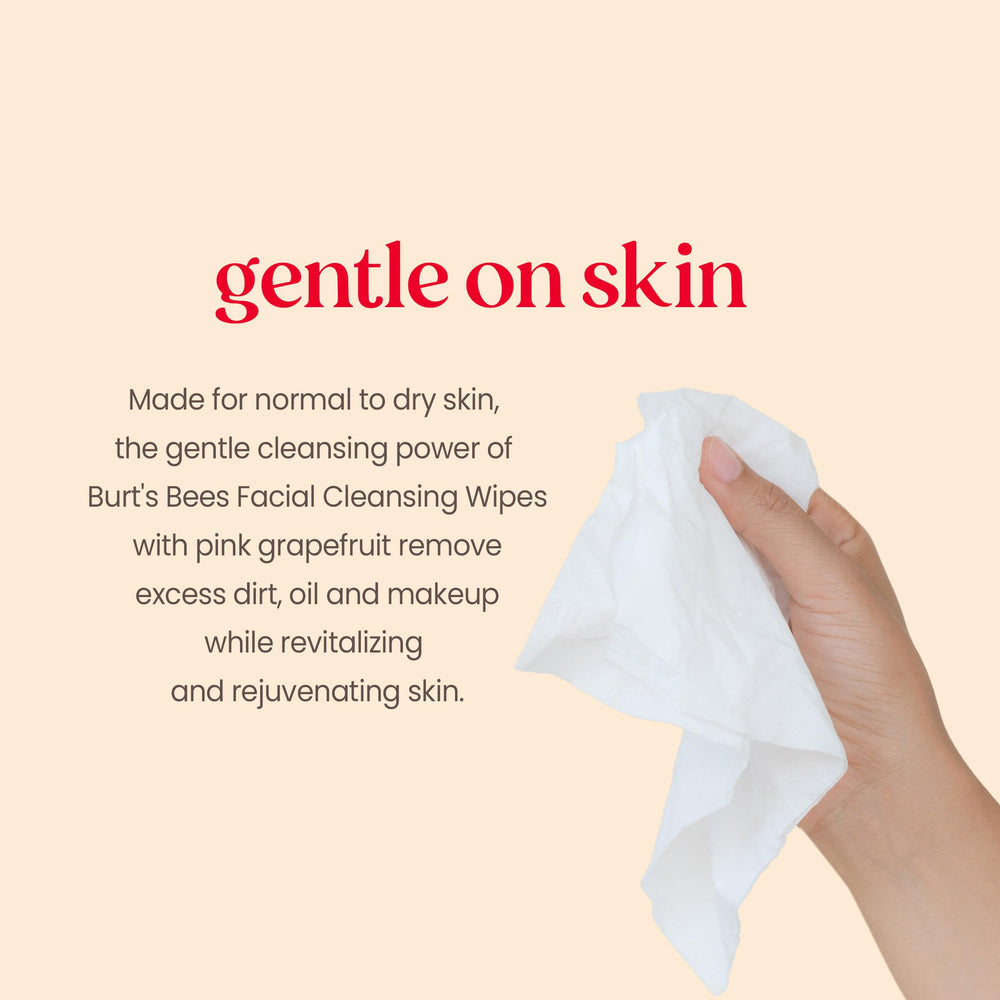Burt's Bees wipe removing makeup from cheek demonstrating effective cleansing