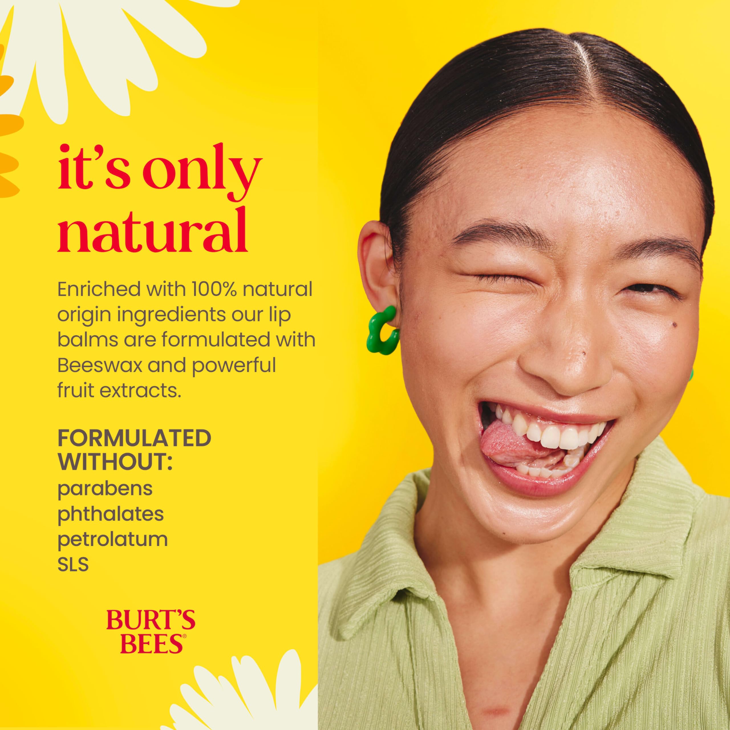 Burt's Bees cap and label detail showing ingredient clarity and trust