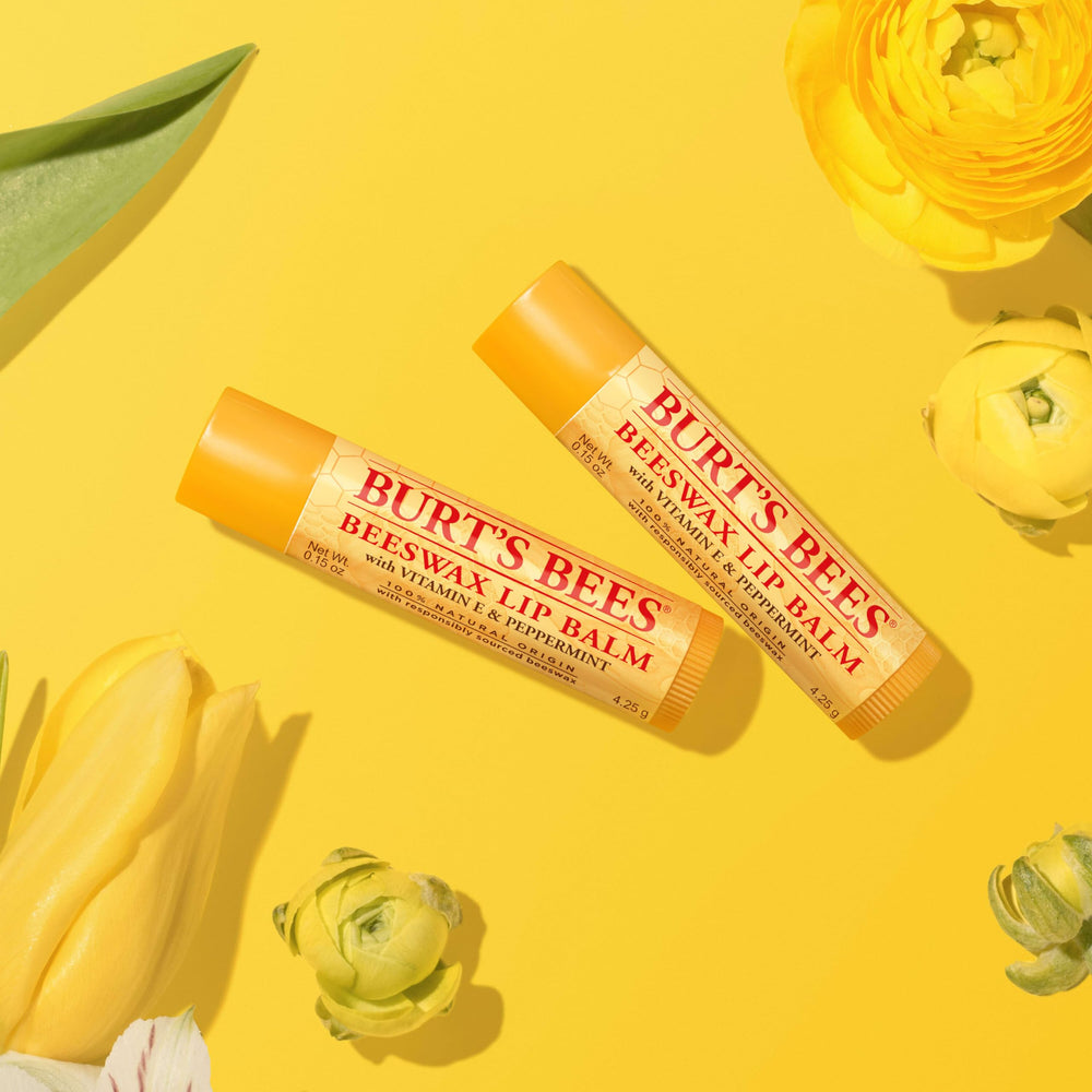 Burt's Bees twelve tubes arranged to show long-lasting supply benefit