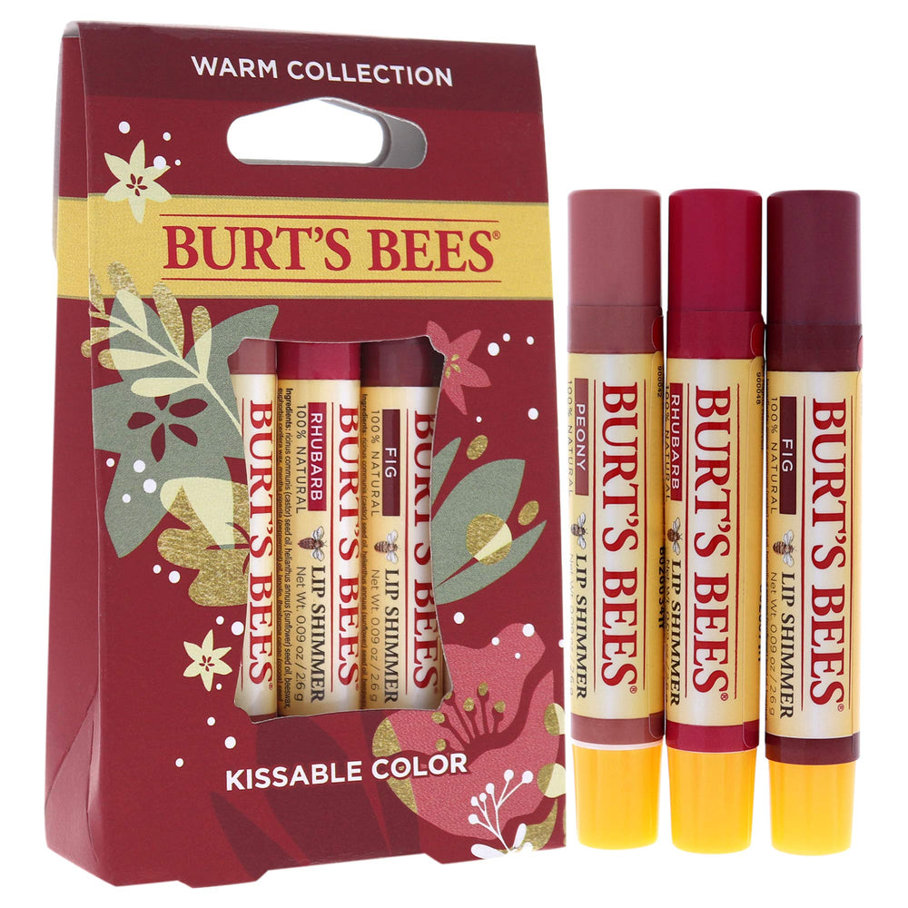 Burt's Bees applied on lips showing Peony shade and natural glossy color boost