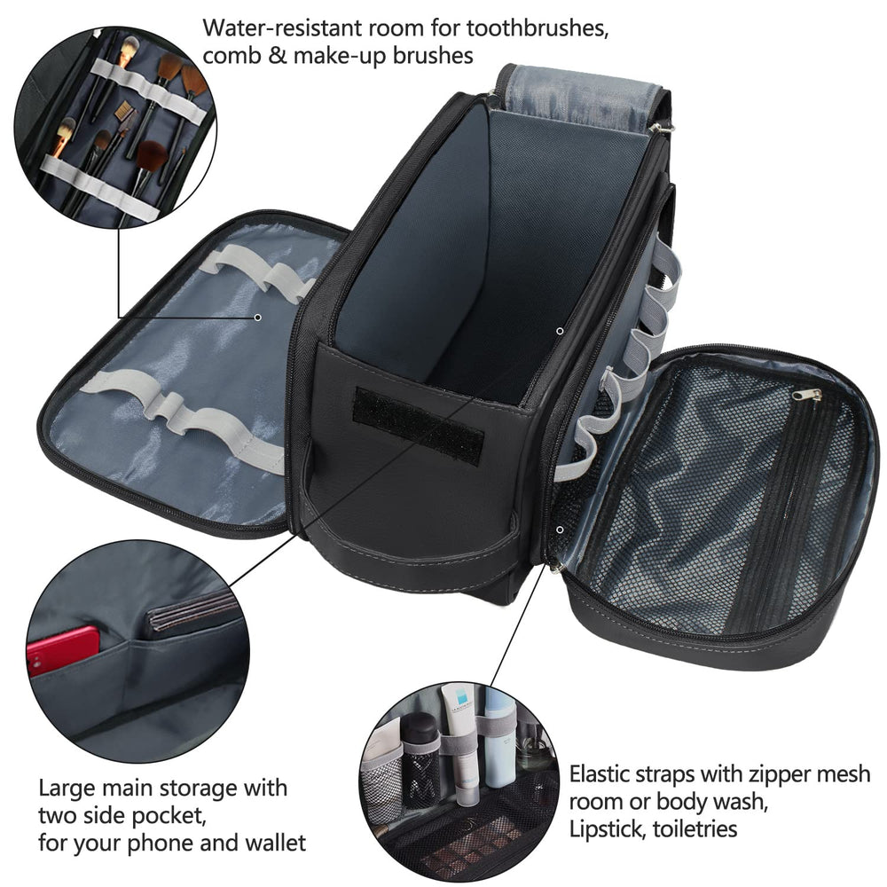 Buruis size scale with toiletries to show 12x7.5x7 capacity and packing benefit