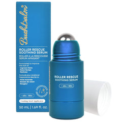 Bushbalm roller rescue front packaging shows bottle and benefits