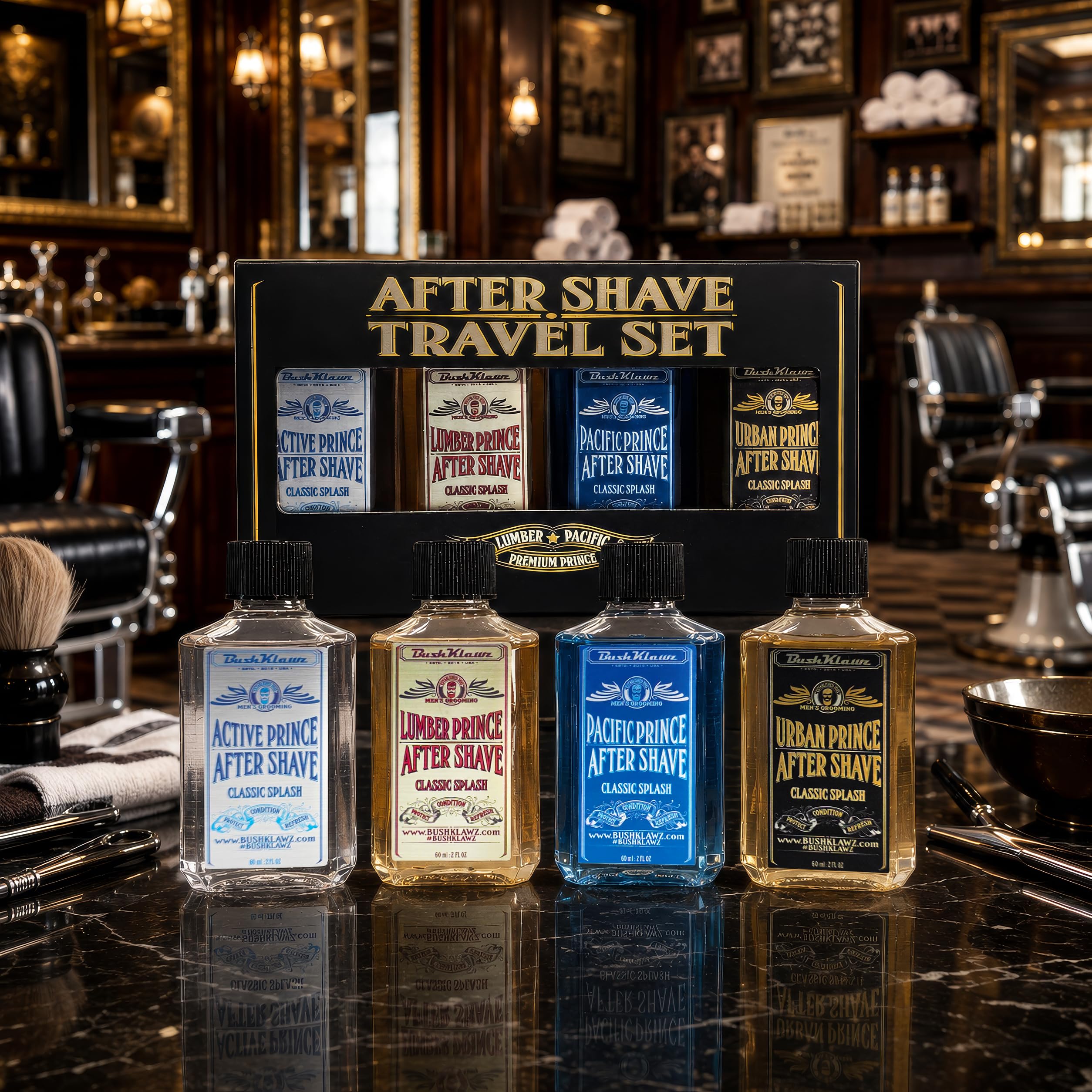 BushKlawz bottles tucked inside a toiletry bag illustrating travel-friendly convenience