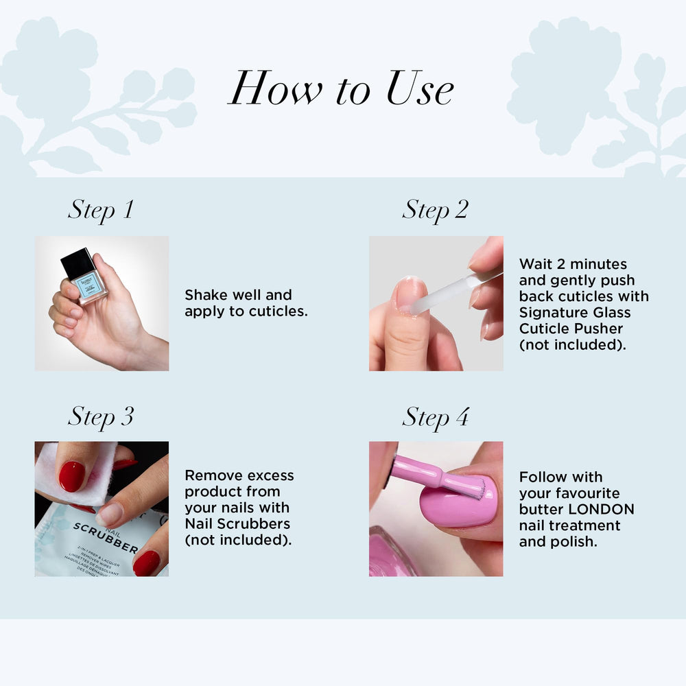 butter LONDON product in use during at-home manicure illustrating faster prep and salon results