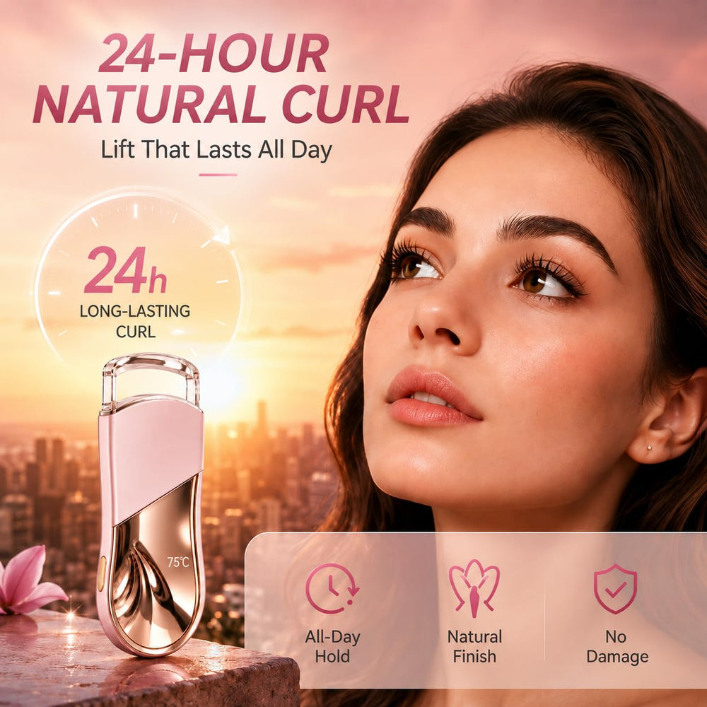 Model using BUV curler to lift lashes for long-lasting curl benefit