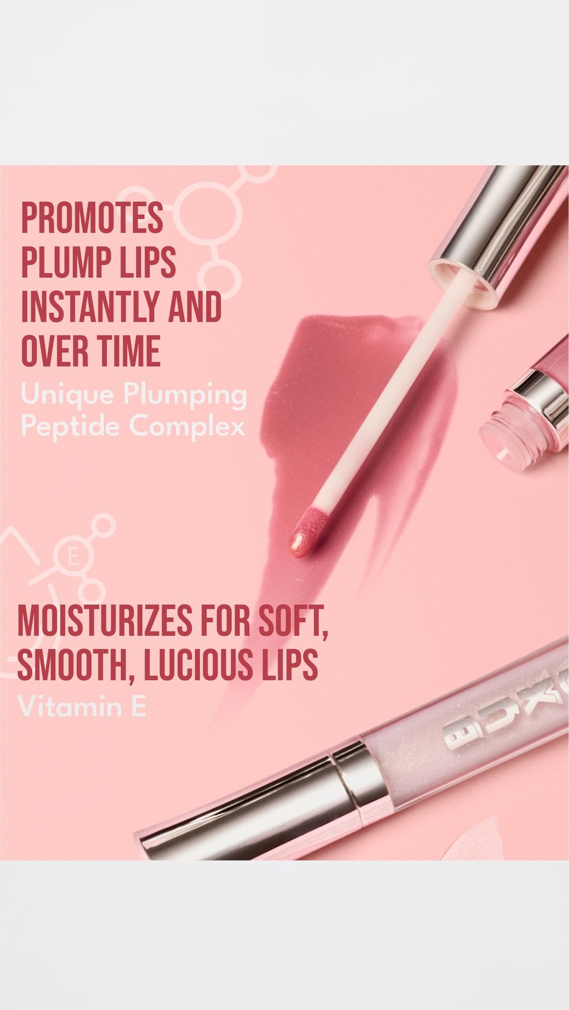 Buxom label detail showing ingredients and cruelty-free claim benefits