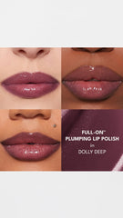 Buxom swatch on hand displaying rich brown-mauve color and reflectivity