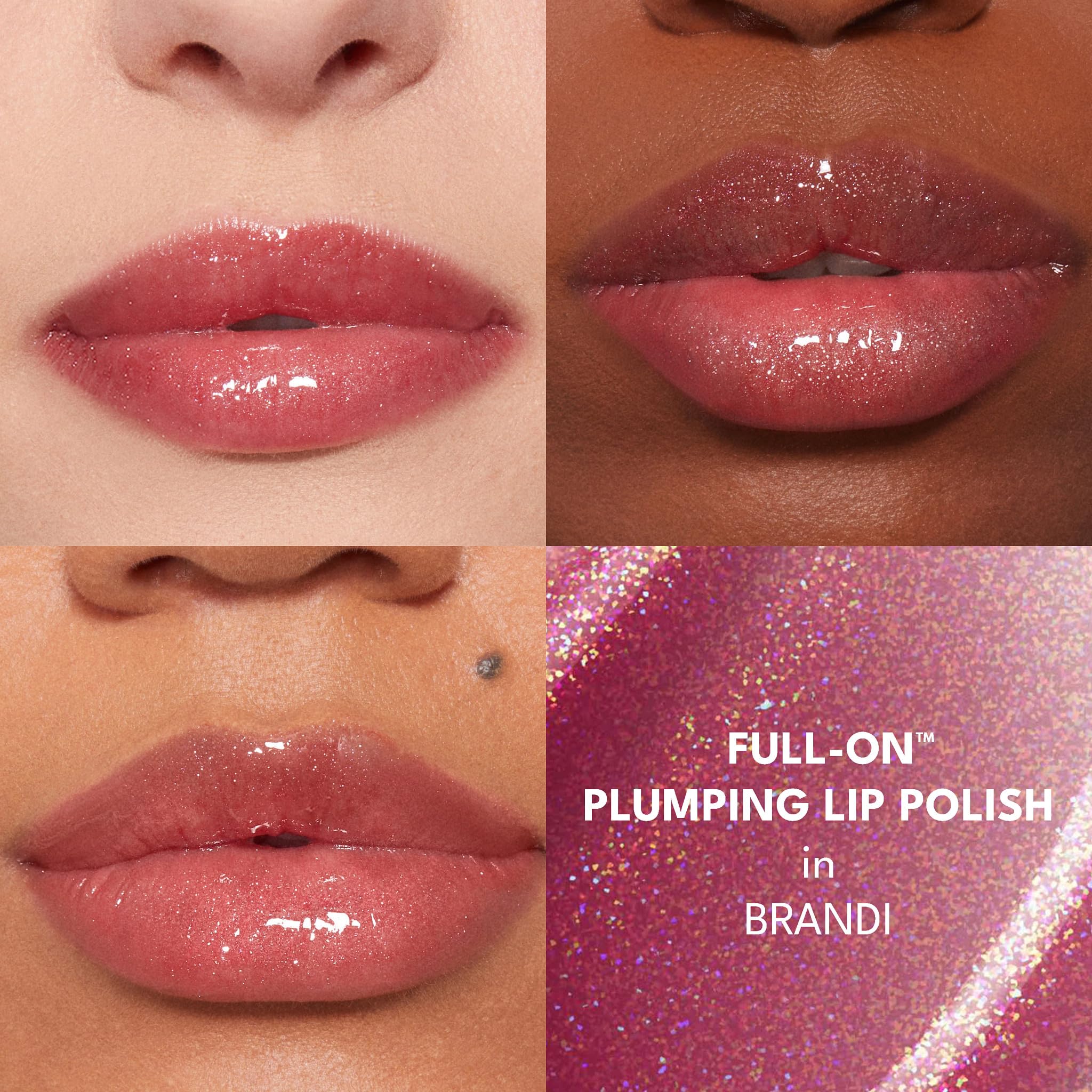 BUXOM Brandi swatch on skin showing pearlescent shimmer and buildable coverage